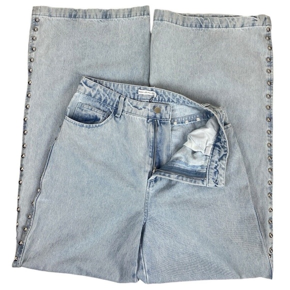 Avec Les Filles Jeans Studded High Rise Wide Leg Size 27 Sabine Wash - Picture 7 of 13